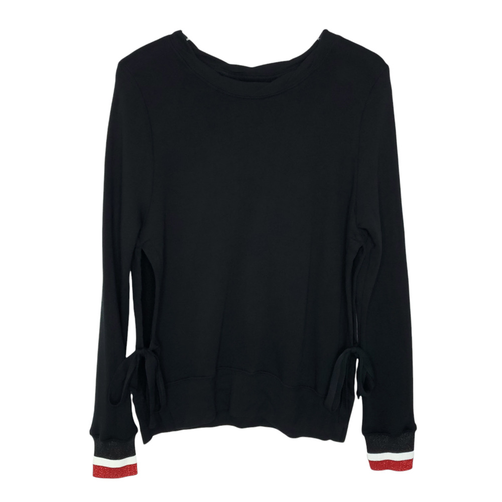 Pam & Gela Side Slit Sweatshirt S Black Pullover Contrast Trim Boxy 90s Y2K